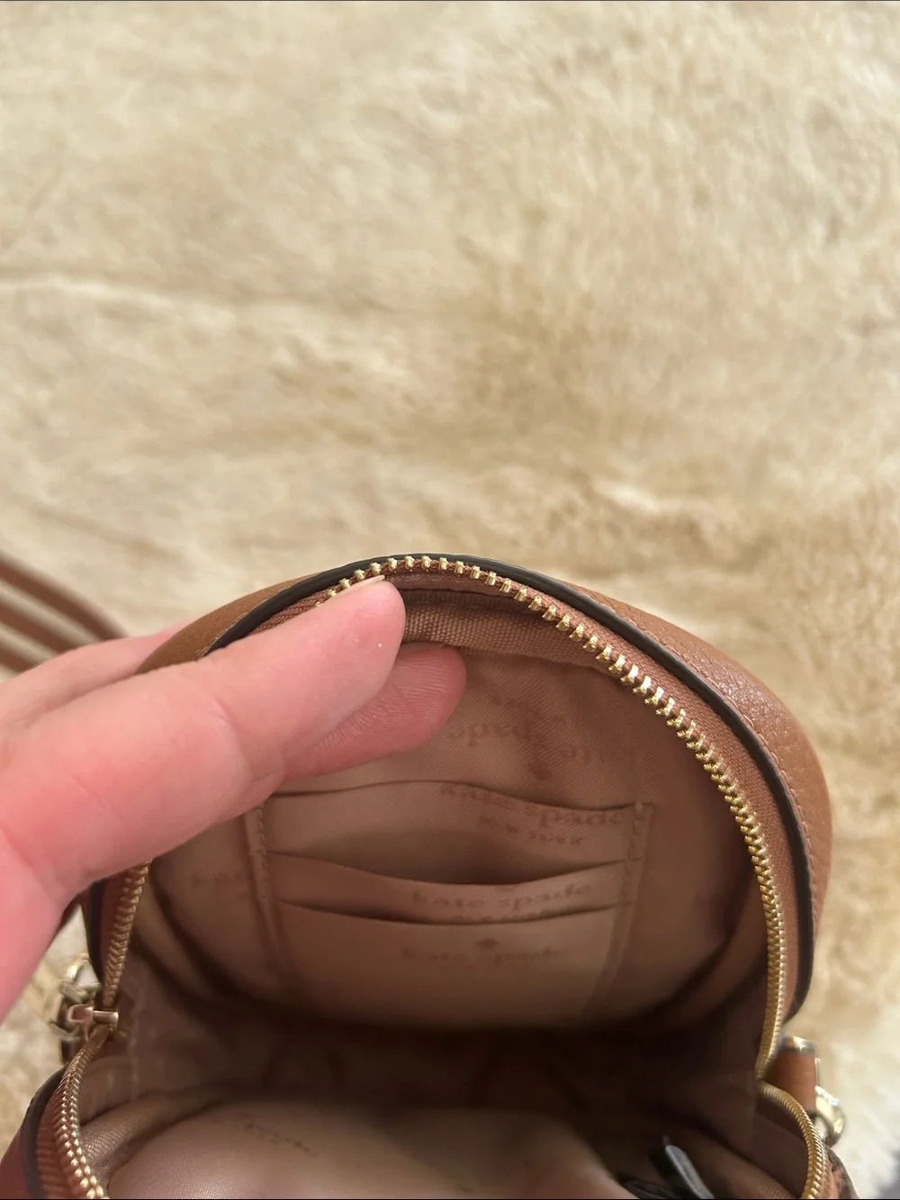 kate spade brown pebbled leather belt bag with striped strap